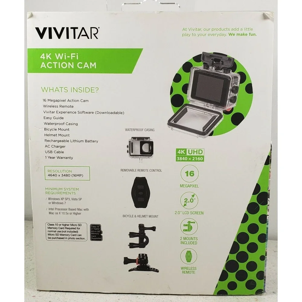 Vivitar DVR917HD 4K Action Camera with Wireless Watch Remote Black & Accessories